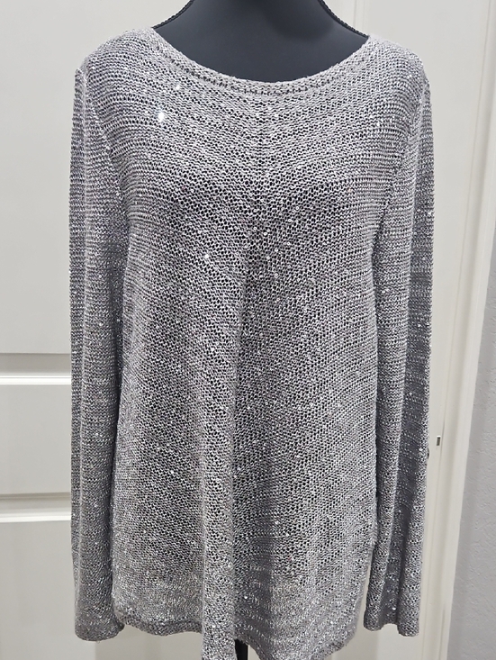 Chico's Tops - Chico's Silver Charcoal Gray Sequin Open Knit Top